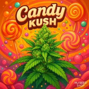 Candy Kush Feminized cannabis strain with sweet aroma and frosty dense buds
